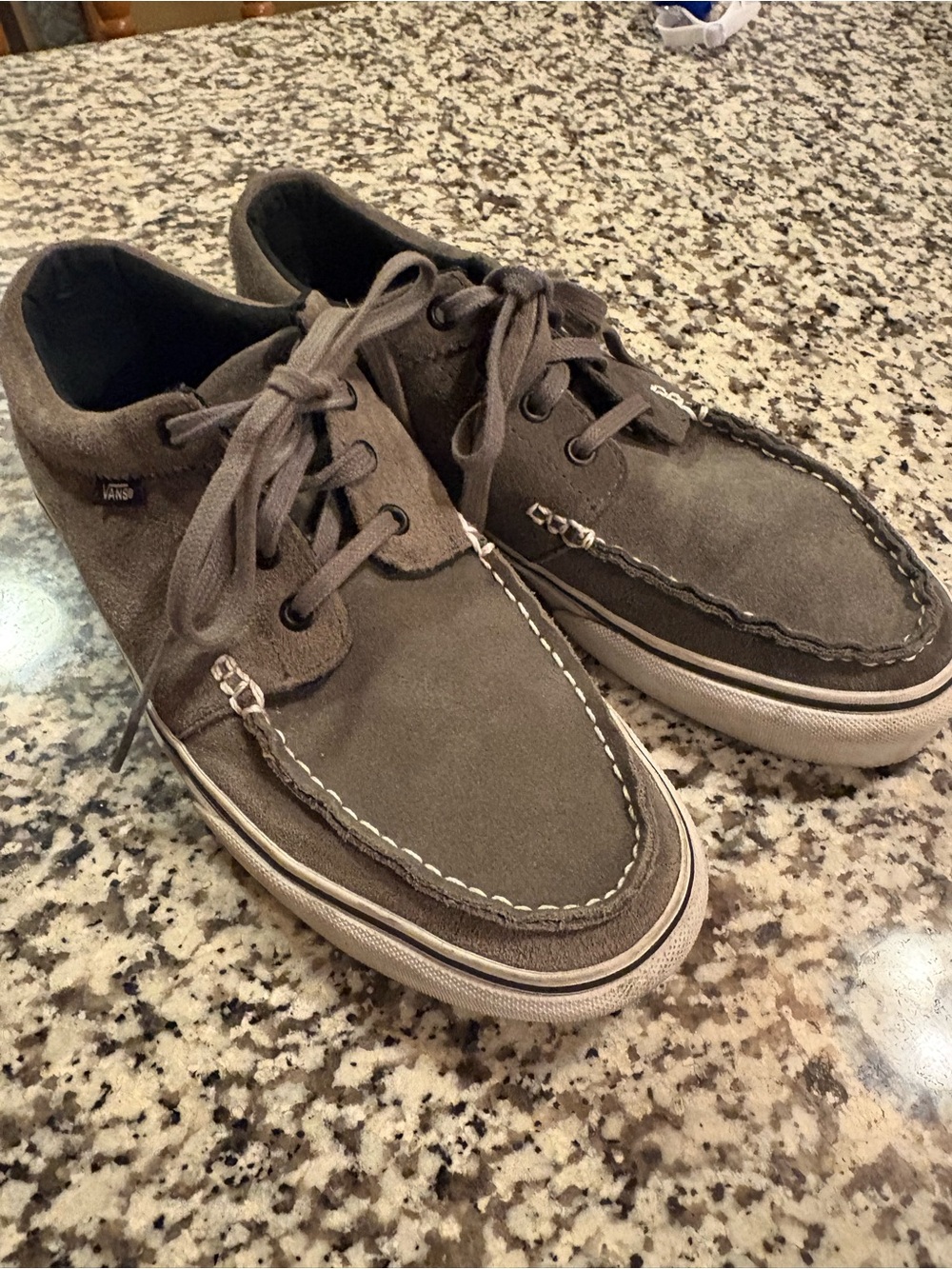 Vans Men’s Brown Suede Boat Shoes with White Stitching